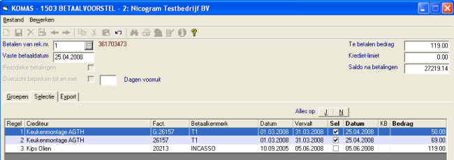 Betaalvoorstel met een betaling naar een G-rekening